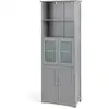 Image de Costway meuble de salle de bain à 4 portes 2 compartiments ouverts, colonne salle de bain armoire haute avec étagères réglables pour salon, cuisine, 60 x 30 x 163 cm, gris