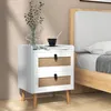 Image de COSTWAY Table de Chevet avec 2 Tiroirs en Rotin Table dAppoint Contemporain pour Chambre Salon 45 x 40 x 57 cm Blanc