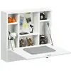 Image de Costway bureau mural rabattable pour ordinateur portable, table murale avec étagères intégrée, tiroir, table avec plateau pliable pour les petits espaces (blanc)