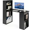 Image de Costway bureau d'ordinateur réversible avec bibliothèque, poste de travail moderne avec étagères de rangement à 6 niveaux, assemblage facile, pour maison, bureaux (noir)