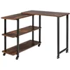 Image de COSTWAY Bureau dAngle à Roulettes avec 3 Etagères en Forme L Table d’Ordinateur avec Cadre en Métal Robuste 80 x 715 x 67cm