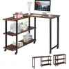 Image de Costway table roulante, bureau d’angle mobile avec 3 étagères, table d’appoint rotative 360°pour salon, chambre, montage facile, bureau avec rangement, marron rustqiue (m)