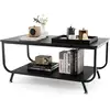 Image de Costway table basse salon double plateau effet marbre, table salon rectangulaire moderne, cadre en métal, 105 x 55 x 46,5 cm (noir)