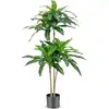 Image de Costway arbre artificiel de 140 cm de haut, fausse plante dracaena avec 92 feuilles pot en ciment couverture de mousse, sans entretien, pour décoration de jardin maison bureau