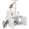 Image de Costway meuble litière chat, 2 plateformes, grand condo, pompon, poteaux à griffer en sisal (blanc)