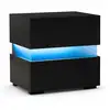 Image de Costway table de chevet led 2 tiroir, table de nuit lumineuse télécommandée, 22 modes, 5 luminosités, 10 vitesses, panneaux acryliques, noir, table d’appoint pour chambre, salon, 45 x 35 x 45 cm