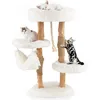 Image de COSTWAY Arbre à Chat en Bois 87 CM avec Hamac Plusieurs Plateformes Tour à Chat avec Coussin Moelleux Corde en Sisal Suspendue