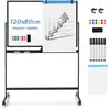 Image de Costway tableau blanc magnetique mobile 120x80cm, double face, hauteur réglable, 12 aimants 6 marqueurs (noir)