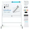 Image de Costway tableau blanc magnetique 120x90cm, double face quadrillé, hauteur réglable, 12 aimants 6 stylos (blanc)
