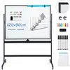 Image de Costway tableau blanc magnetique 120x90cm, double face quadrillé, hauteur réglable, 12 aimants 6 stylos (noir)