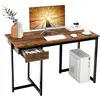 Image de Costway bureau d'ordinateur industriel 120 x 55 cm, table avec tiroir, design élégant, postes de travail pour bureau, salon, chambre, facile à assembler, 120 x 55 x 75 cm (marron rustique)