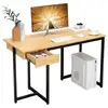 Image de Costway bureau d'ordinateur 120 x 55 cm, table avec tiroir, design élégant, postes de travail pour bureau, salon, chambre, facile à assembler, 120 x 55 x 75 cm (naturel)