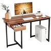 Image de COSTWAY Bureau Informatique avec Tiroir Cadre en Métal Repose-pieds Réglables 120 x 55 x 75 cm Noyer