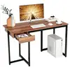 Image de Costway bureau d'ordinateur industriel 120 x 55 cm, table avec tiroir, design élégant, postes de travail pour bureau, salon, chambre, facile à assembler, 120 x 55 x 75 cm (noyer)