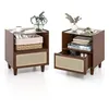 Image de COSTWAY Lot de 2 Table de Chevet en Bambou avec Tiroir Plateau en Verre 4 Pieds en Bois Massif 43 x 35 x 50 cm Marron