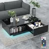 Image de Table Basse Salon COSTWAY - Lumières LED 20 Couleurs - 95 x 55 x 31 CM - Table Basse LED avec Grand Tiroir et Compartiment - Noir