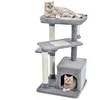Image de COSTWAY Arbre à Chat 85 CM avec Condo et Poteaux en Sisal Tour à Chat à 4 Niveaux avec Balle Suspendue et Perchoir Gris
