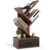Image de COSTWAY 60 CM Bibliothèque en Forme dArbre 5 Niveaux avec Tiroir Mini Étagères de Rangement pour Bureau Salon et Chambre Marron