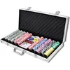 Image de HENGMEI Malette de Poker Professionnelle 500 Laser Jetons 2 Jeux de Cartes 5 dés 3 Bouton Dealer Mallette Argent en Aluminium