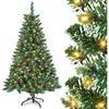 Image de Sapin de Noël artificiel - NAIZY - 150 cm - 180 LED - Guirlande lumineuse - PVC vert avec pommes de pin
