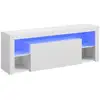 Image de Meuble TV LED 140 cm HavenlyHome - Support Télé Moderne avec Placard - Etagères Réglables - pour Télévision jusqu'à 65" - pour Salon et Chambre - Blanc