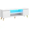 Image de Meuble tv led 140 cm havenlyhome, support tv avec 2 portes et 2 etagères, pour télévision jusqu'à 65, pour salon et chambre, blanc