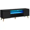 Image de Meuble tv led 140 cm havenlyhome, support tv avec 2 portes et 2 etagères, pour télévision jusqu'à 65, pour salon et chambre, noir