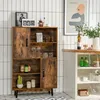 Image de COSTWAY Bibliothèque à 4 Niveaux 80 x 24 x 1195 CM Meuble de Rangement avec portes Étagères et Dispositif Anti-basculement Café
