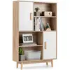 Image de Bibliothèque, étagère à 4 niveaux avec 2 portes, meuble de rangement avec patins anti-rayures et dispositif anti-basculement blanc+naturel