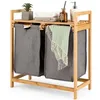 Image de COSTWAY Panier à Linge sur Pied en Bambou 64 x 33 x 73 CM avec 2 Sacs à Linge Sale Poignées et Étagère Supérieure