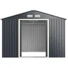 Image de Abri de Jardin en Metal 53m² - GOPLUS - 2 Portes Coulissantes et Fenêtres - Toit Traditionnel Extensible - Cabane à Outils Gris