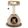 Image de Arbre à Chat COSTWAY H 705 CM avec Griffoir Niche et Pompon Suspendu Naturel et Café