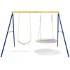 Image de Balançoire Extérieur Enfants COSTWAY-en Métal Structure en A-Charge 300KG--Mousquetons et Couvre-pieds-2 Façons de Suspendre-Jaune