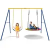 Image de Portique Balançoire Enfant COSTWAY avec Balançoire Nid dOiseau Ronde Ø100CMBalançoire Ceinture 12m-300KG 2 Méthodes de Fixation
