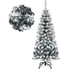 Image de COSTWAY Sapin de Noël Artificiel 225CM Forme Longiligne Feuilles Enneigé en PVC Support Métal Pliable Décoration de Noël Maison