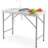 Image de Costway table de pêche pliable avec évier et robinet, acier & hdpe ultra-léger, pour nettoyage de poisson camping