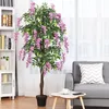 Image de Plante Artificielle avec Fausses Fleurs Roses 180cm Faux Arbre avec Pot Décoration Intérieur ou Extérieur Wisteria