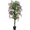 Image de Costway arbre artificiel plante artificielle en pot avec fausses fleurs roses convient pour intérieur ou extérieur wisteria 180cm