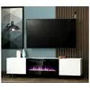 Image de Meuble tv blanc 180x49x40cm avec cheminée chauffante intégrée palace sur pieds