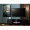 Image de Meuble tv noir 180x49x40cm avec cheminée chauffante intégrée palace sur pieds