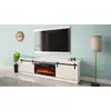 Image de Meuble Tv 200x57x35 Cm Blanc Brillant Avec Cheminée Chauffante Intégrée Grange Meuble Hi-fi À Poser