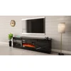 Image de Meuble Tv 200x57x35 Cm Noir Brillant Grange Avec Cheminée Chauffante Intégrée Meuble Hi-fi À Poser