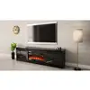 Image de Meuble tv 200x57x35 cm noir brillant grange avec cheminée chauffante intégrée meuble hi-fi à poser