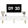 Image de Meuble tv led 174 x 35 x 41cm,commode tv élégante avec 3 tiroirs,coins incurvés,pieds dorés,design élégant,blanc Avec LED Lumières