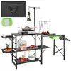 Image de Cuisine de camping 174 x 50 x 160 cm table de camping pliable structure en alu 5 comptoirs meuble de cuisine avec sac de transport evier amovible installation facile pour bbq pique-nique jardin