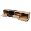 Image de Meuble tv style industriel, design noir et bois, 2 portes 2 tiroirs, banc tv buffet salon elegant, 190x38x48cm