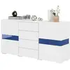 Image de Meuble tv moderne 2 portes 4 tiroirs brilliantes, buffet salon avec lumière led, armoire latéral, 140x35x72cm, blanc Façade Brillante,avec Lumière
