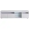 Image de Meuble tv moderne blanc avec led - étagères en verre 3 portes, meuble rangement buffet salon brillant - 180x35x45cm Façade Brillante,avec Lumière