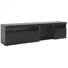 Image de Meuble tv moderne noir avec led - étagères en verre 3 portes, meuble rangement buffet salon brillant - 180x35x45cm Façade Brillante,avec Lumière