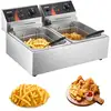 Image de Vevor friteuse électrique 12l, inox, commerciale. Double réservoir 5000w, 2 paniers. Pour friture.